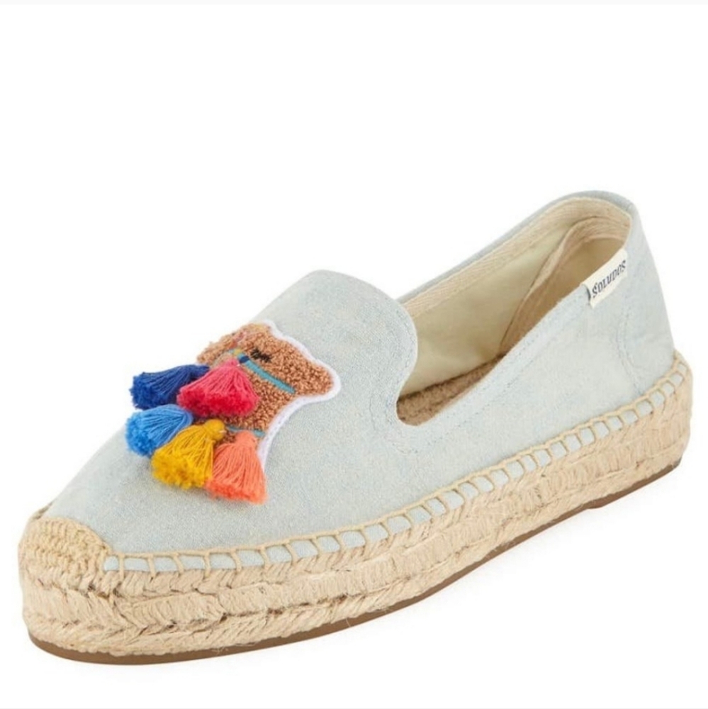 Soludos Blue Tassel Camel Espadrille Smoking Slippers Chambray Size 11